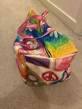 Colorful Rainbow Peace Van Tote Bag - Pink Straps
